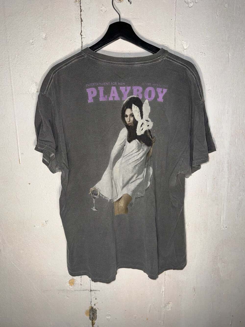 Playboy Men's Graphic Tee October 1968 Cover Grey Wash